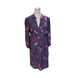 Sax Fifth Avenue Purple Floral Silk Midi Dress XS Vintage Party
